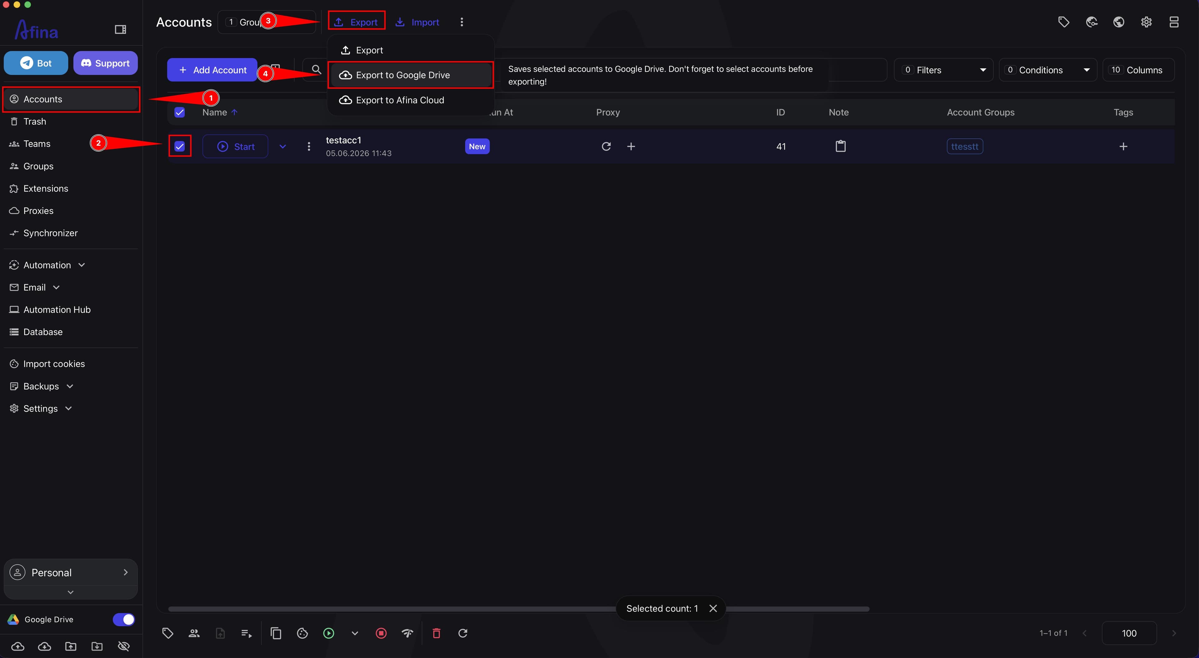 Export menu with Export to Google Drive item