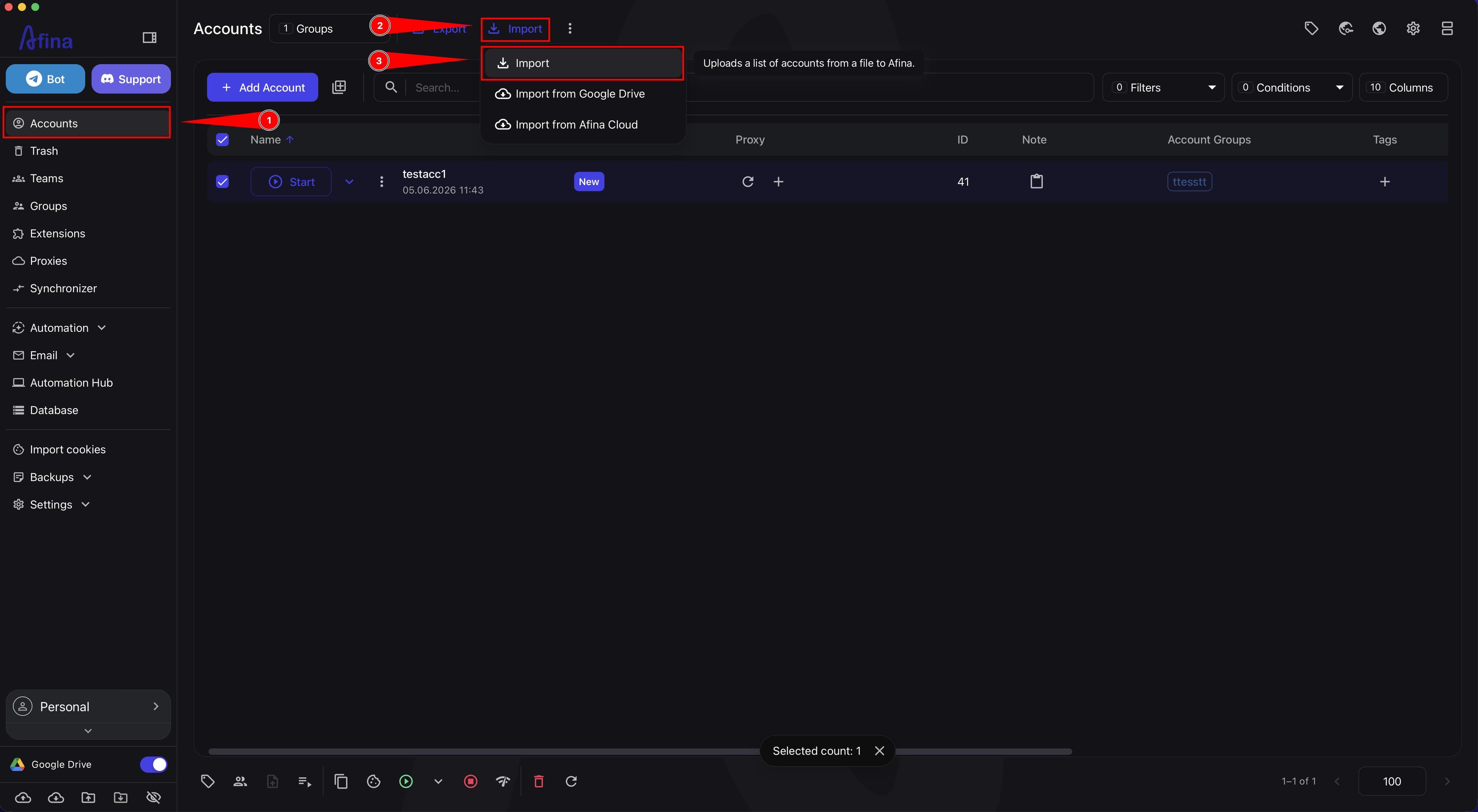 Import button menu with local Import option