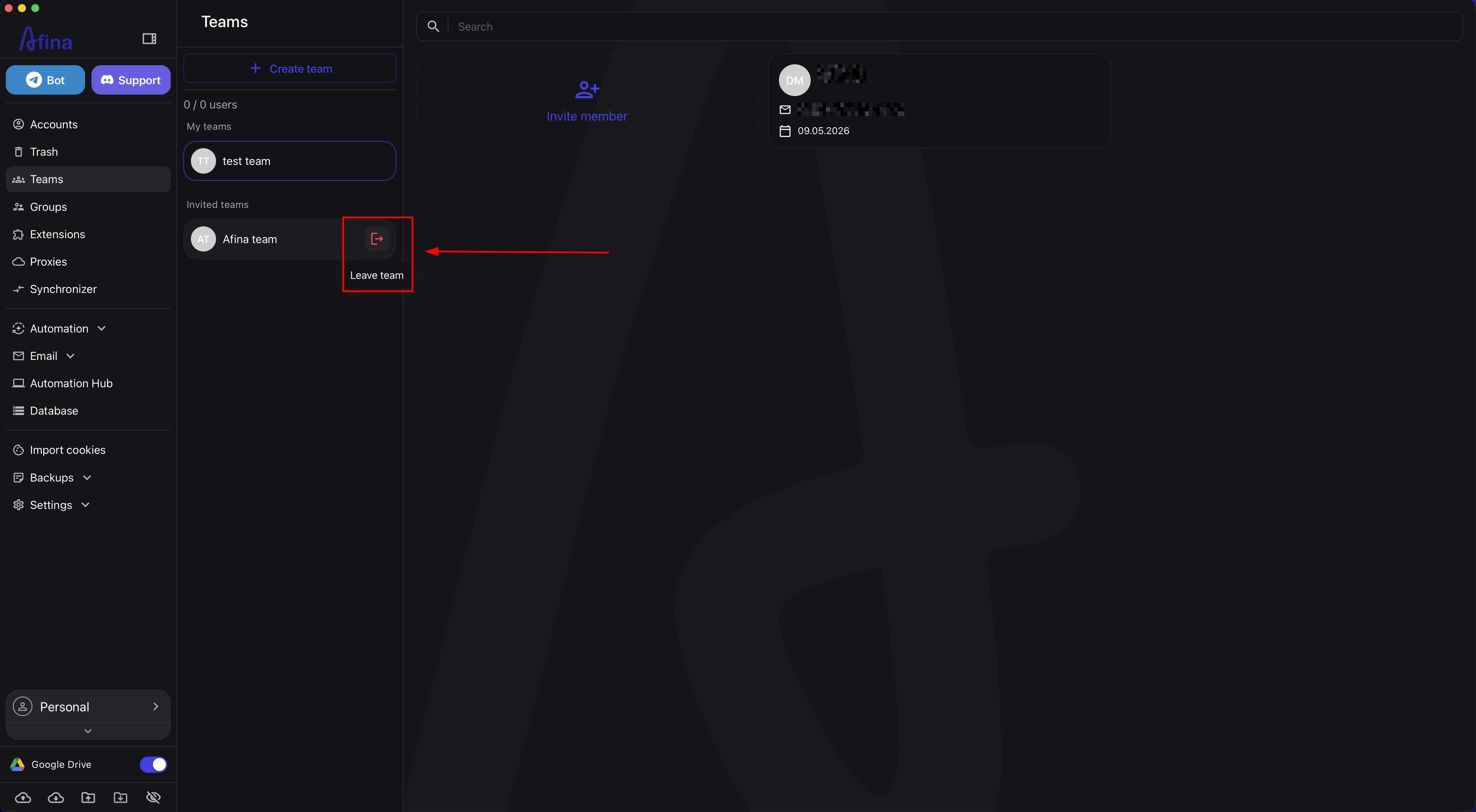 Entering the activation code in the Afina app