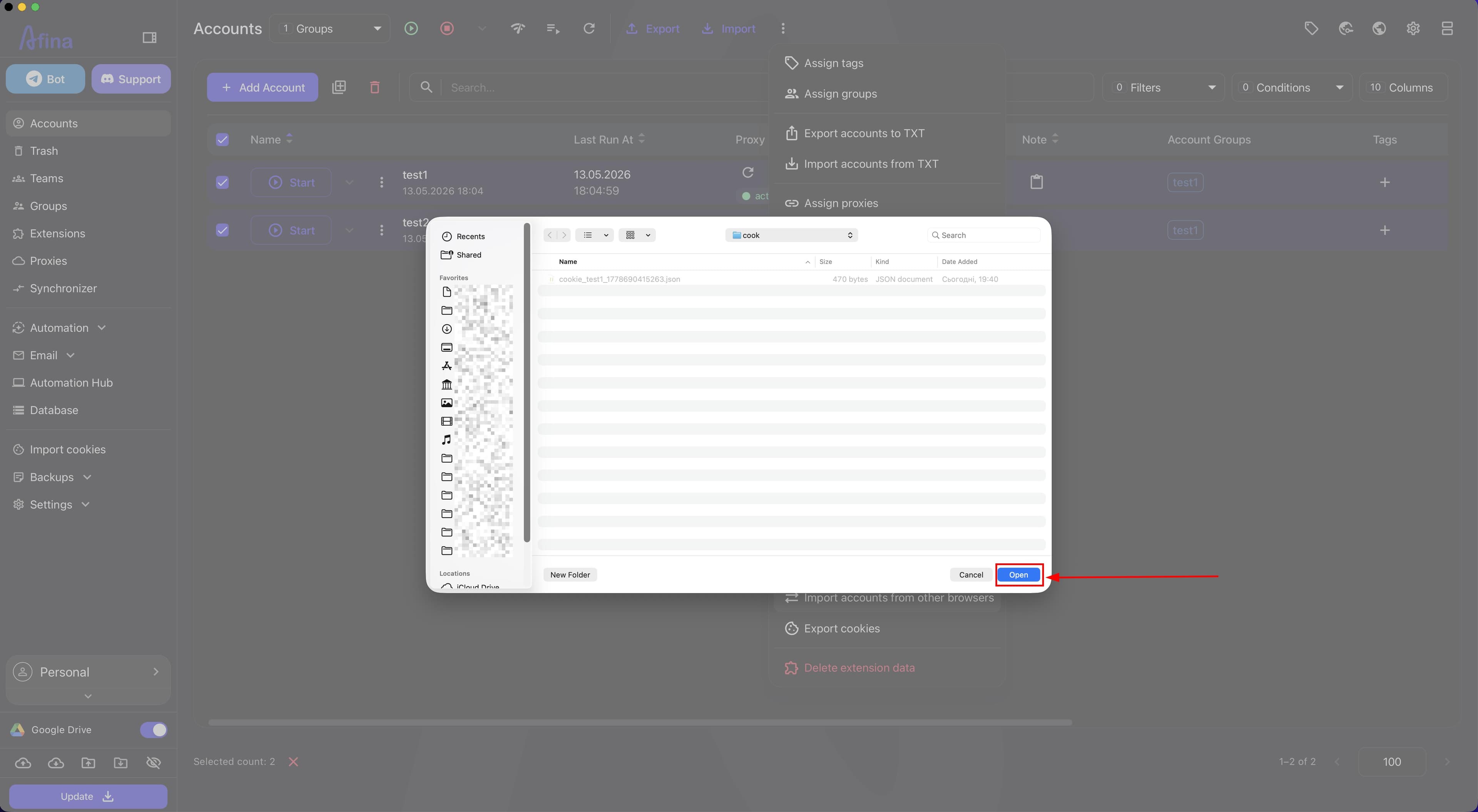 System window for selecting a folder to save the files after the bulk export