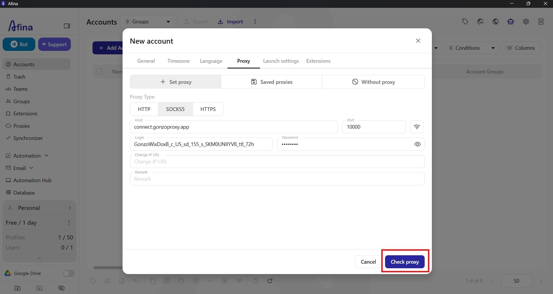 How to connect GonzoProxy to Afina