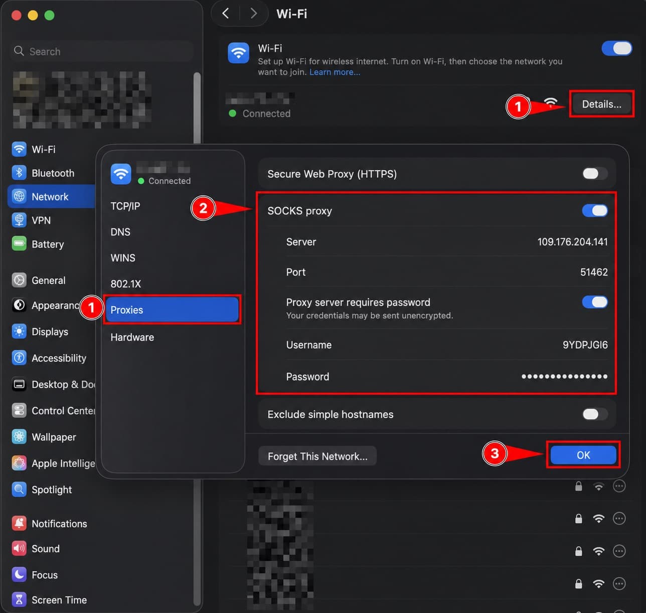 Proxies tab in macOS network settings