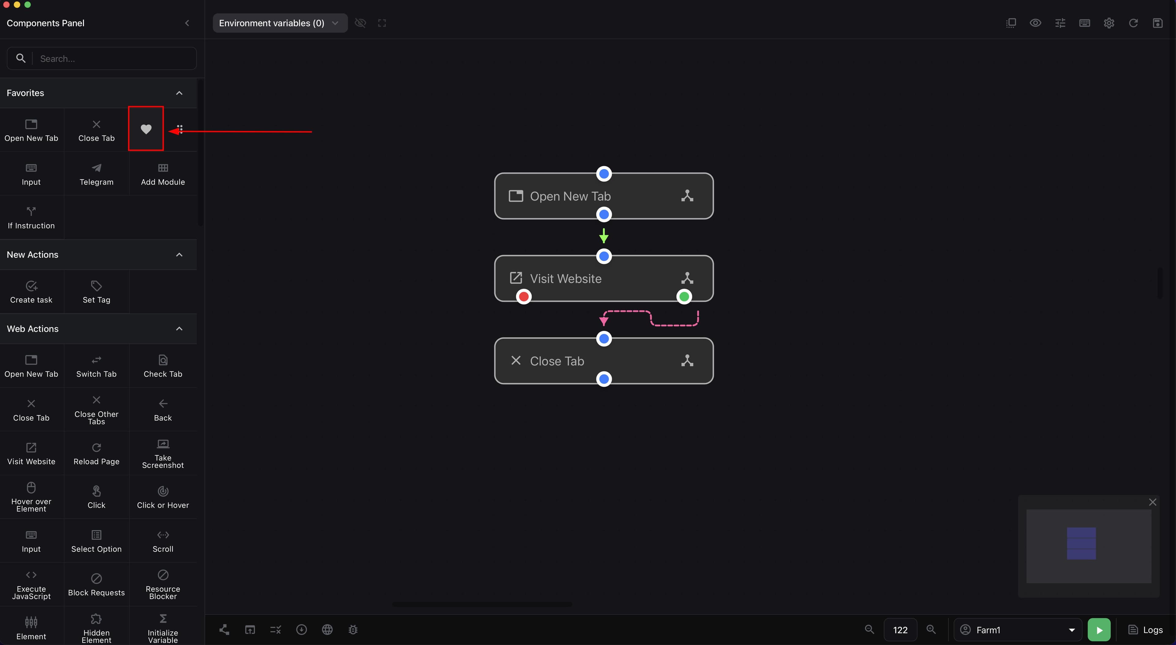 Components panel with the add block to Favorites icon highlighted