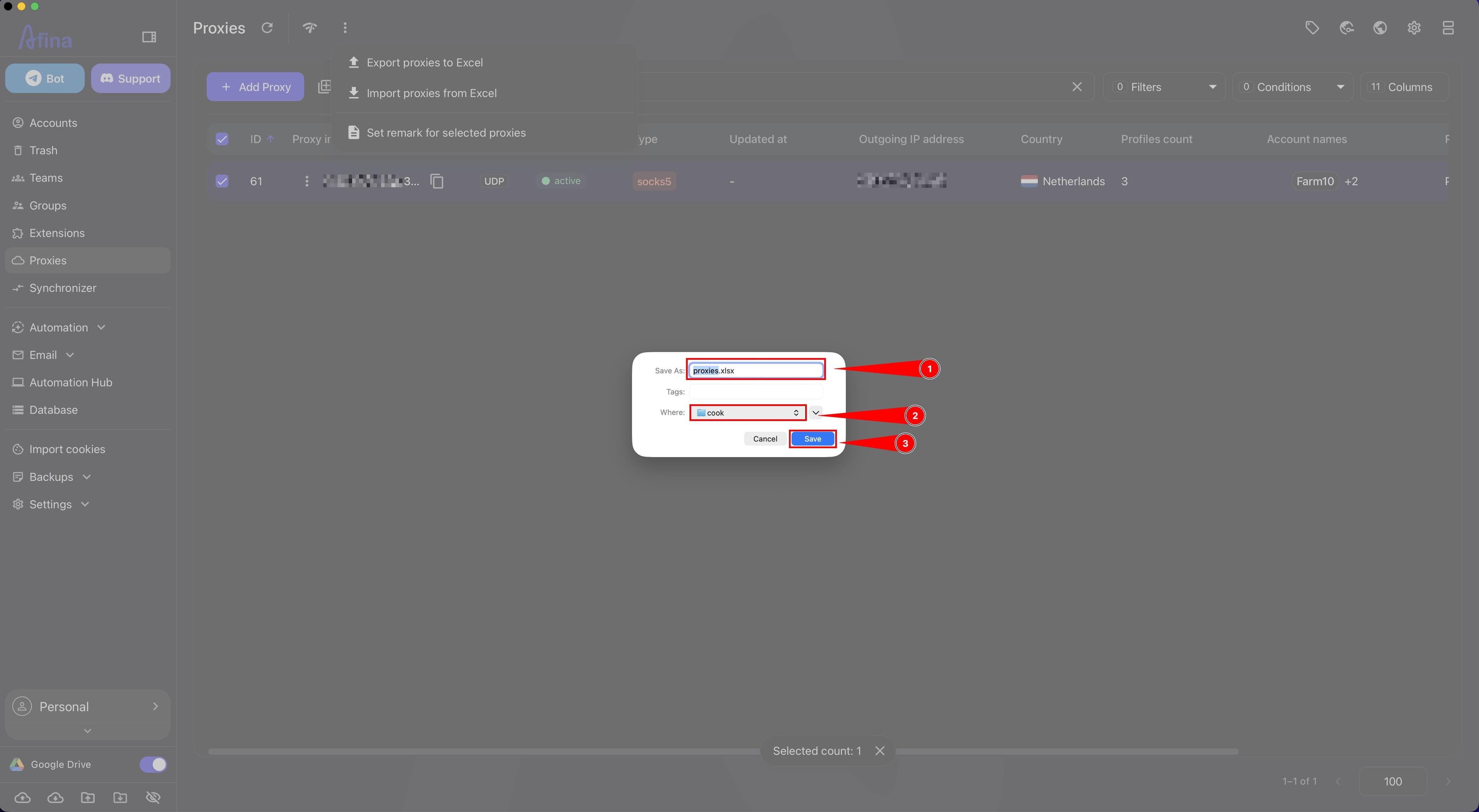 Save Excel file system window for Proxies