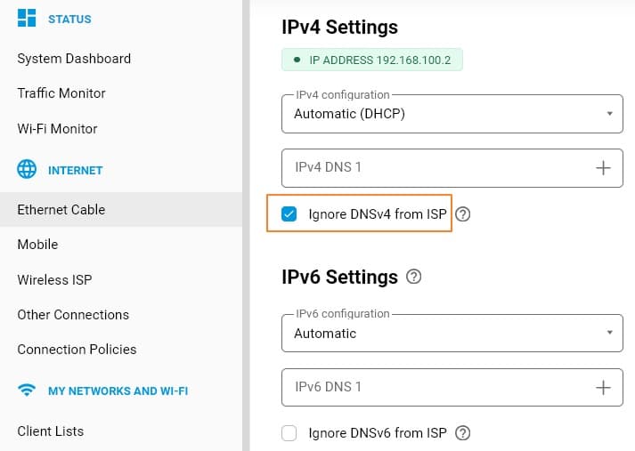 Keenetic: Ignore DNSv4 from ISP