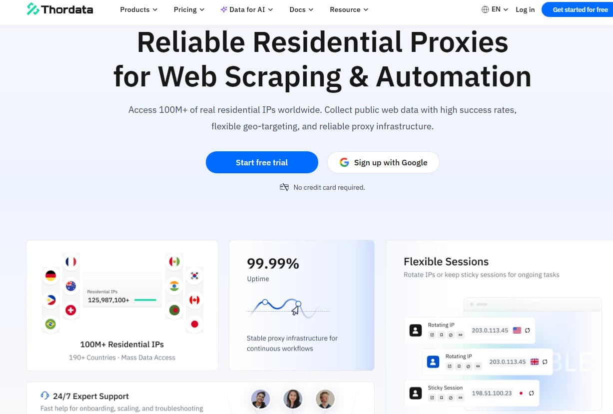 Платформа резидентских прокси Thordata для веб-скрейпинга и автоматизации