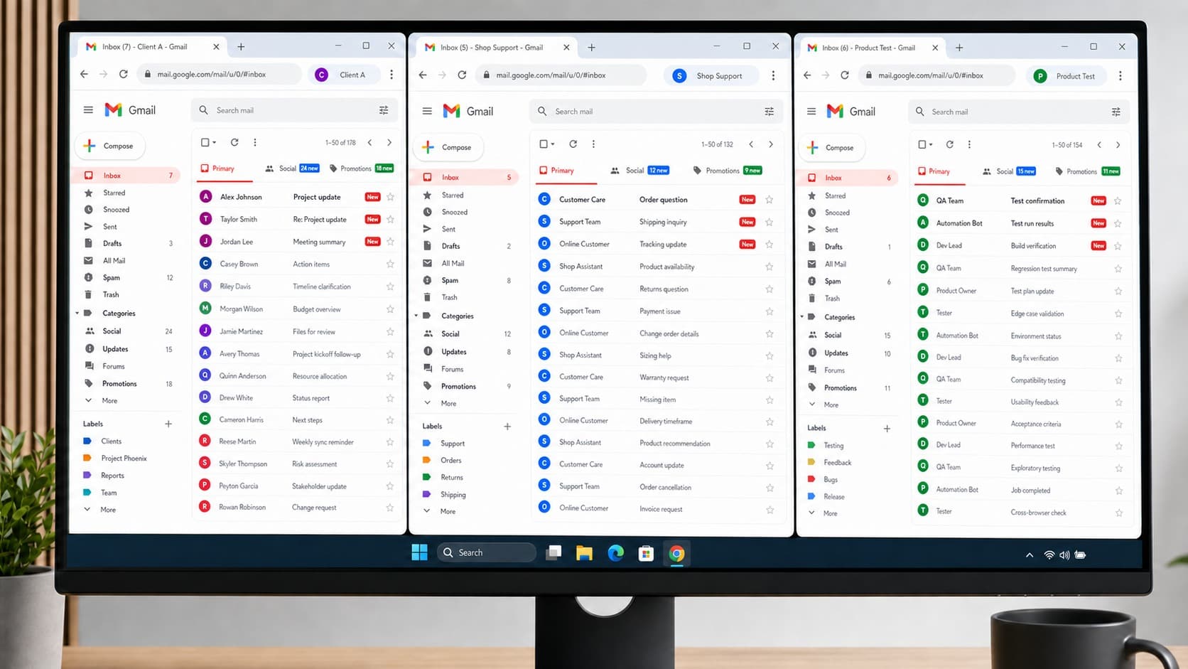 Multiple Gmail inboxes managed in separate browser environments Multiple Gmail inboxes managed in separate browser environments