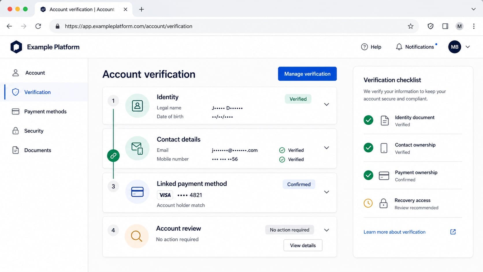 Account verification and settings checklist Account verification and settings checklist