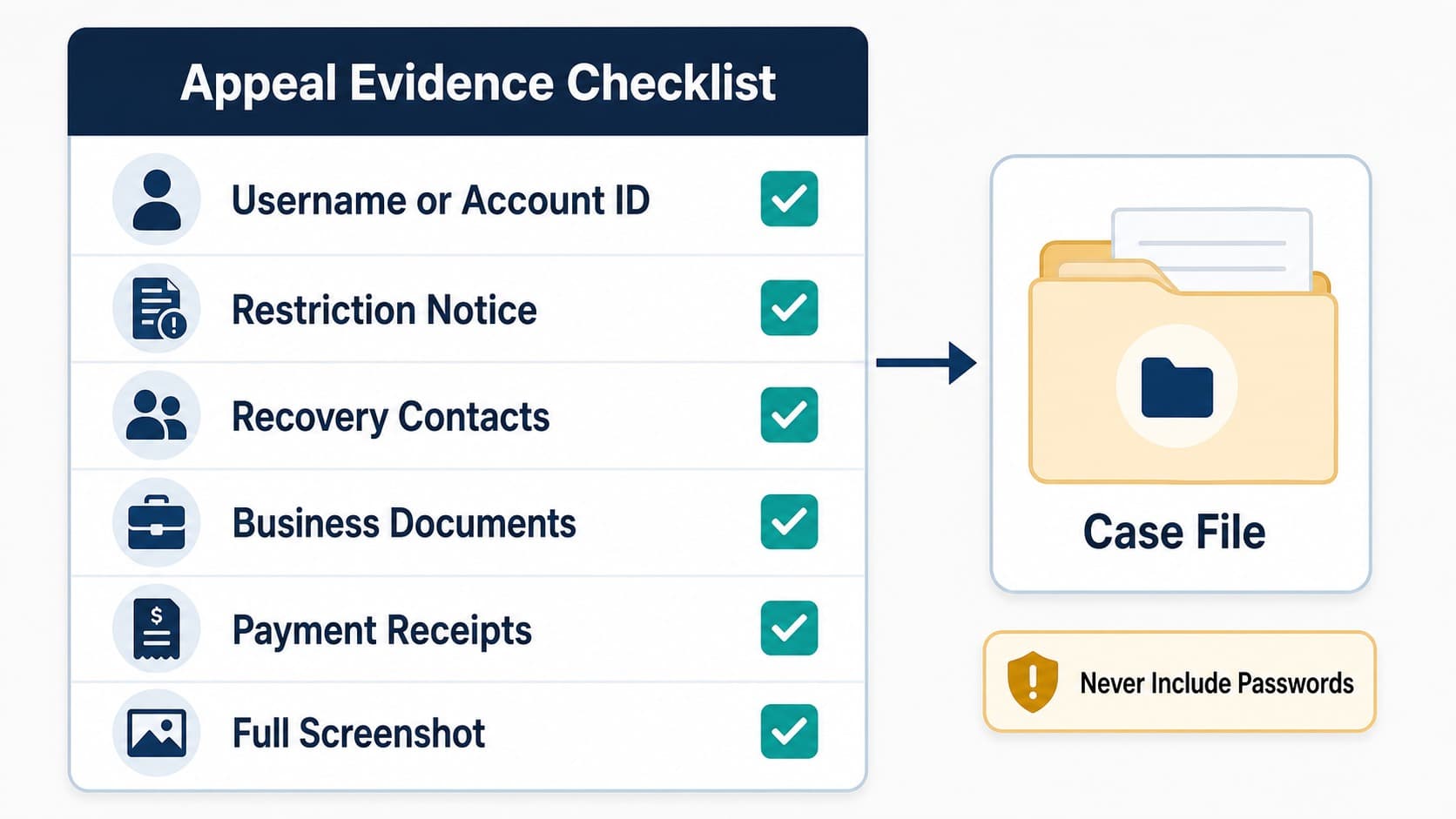 Account recovery appeal evidence checklist Account recovery appeal evidence checklist