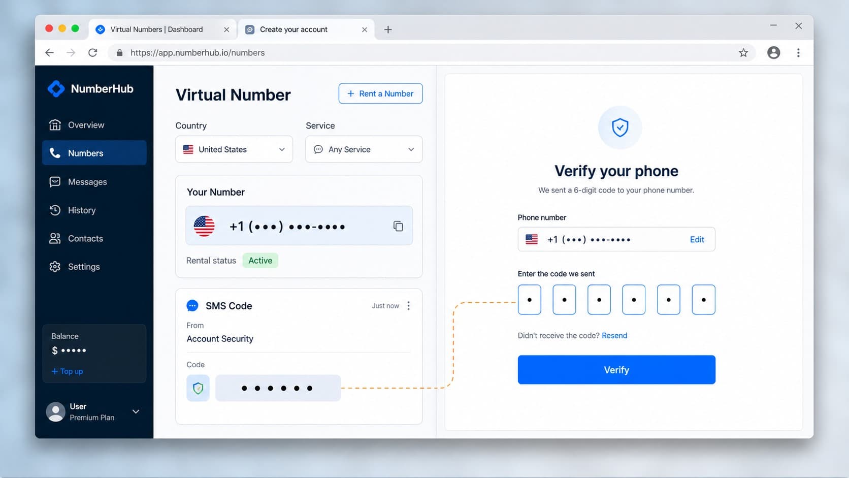 Account signup form using a virtual phone number Account signup form using a virtual phone number