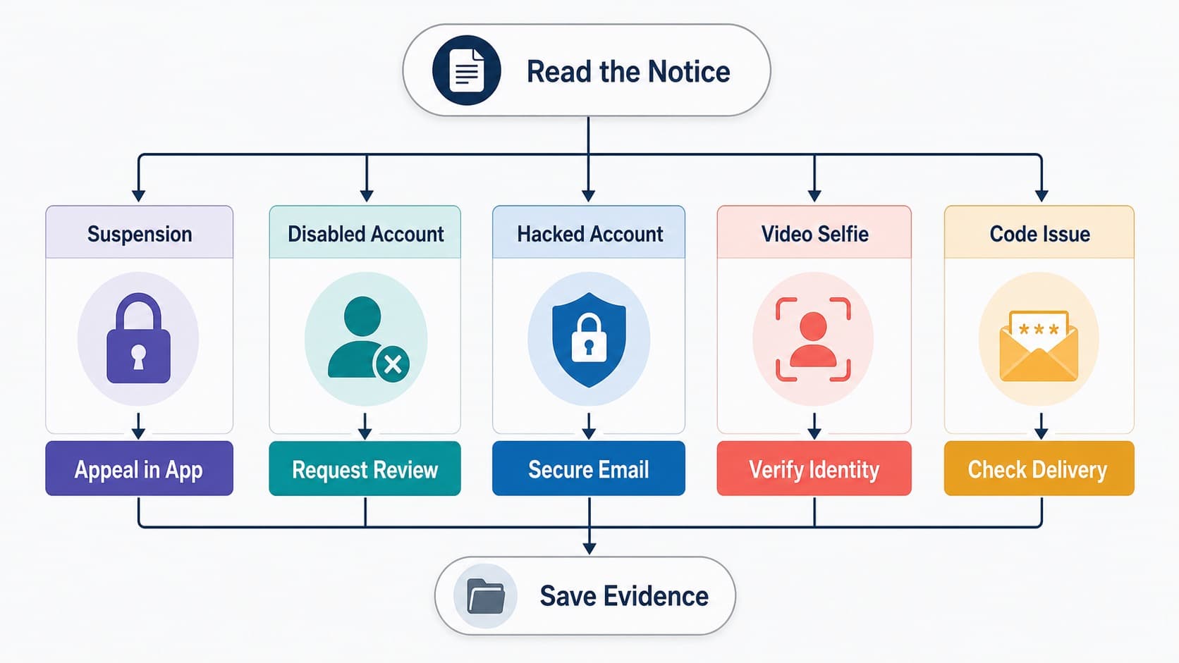 Instagram recovery path by notice type Instagram recovery path by notice type