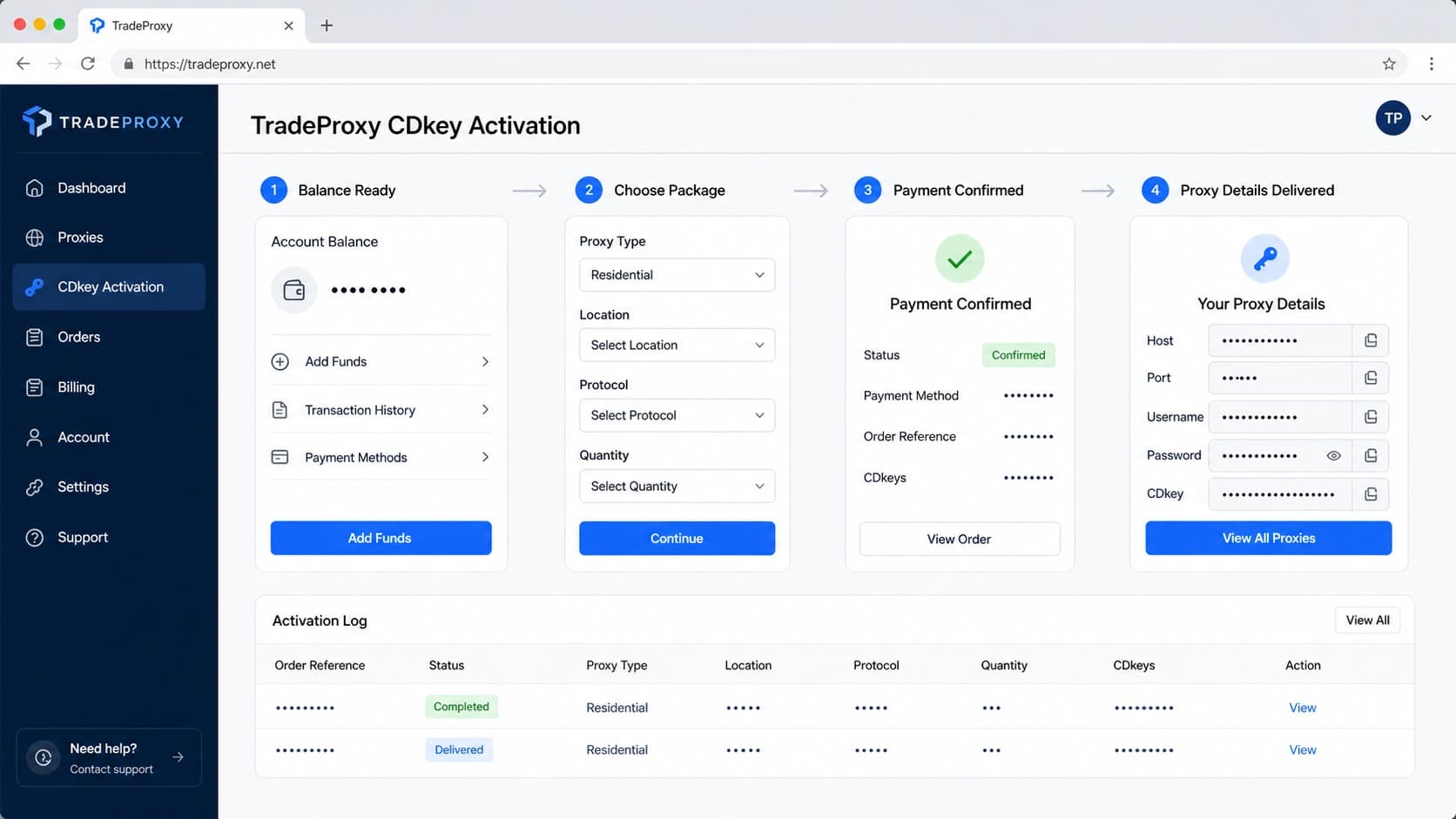Купівля резидентного проксі й автоматична активація через CDkey у TradeProxy Купівля резидентного проксі й автоматична активація через CDkey у TradeProxy