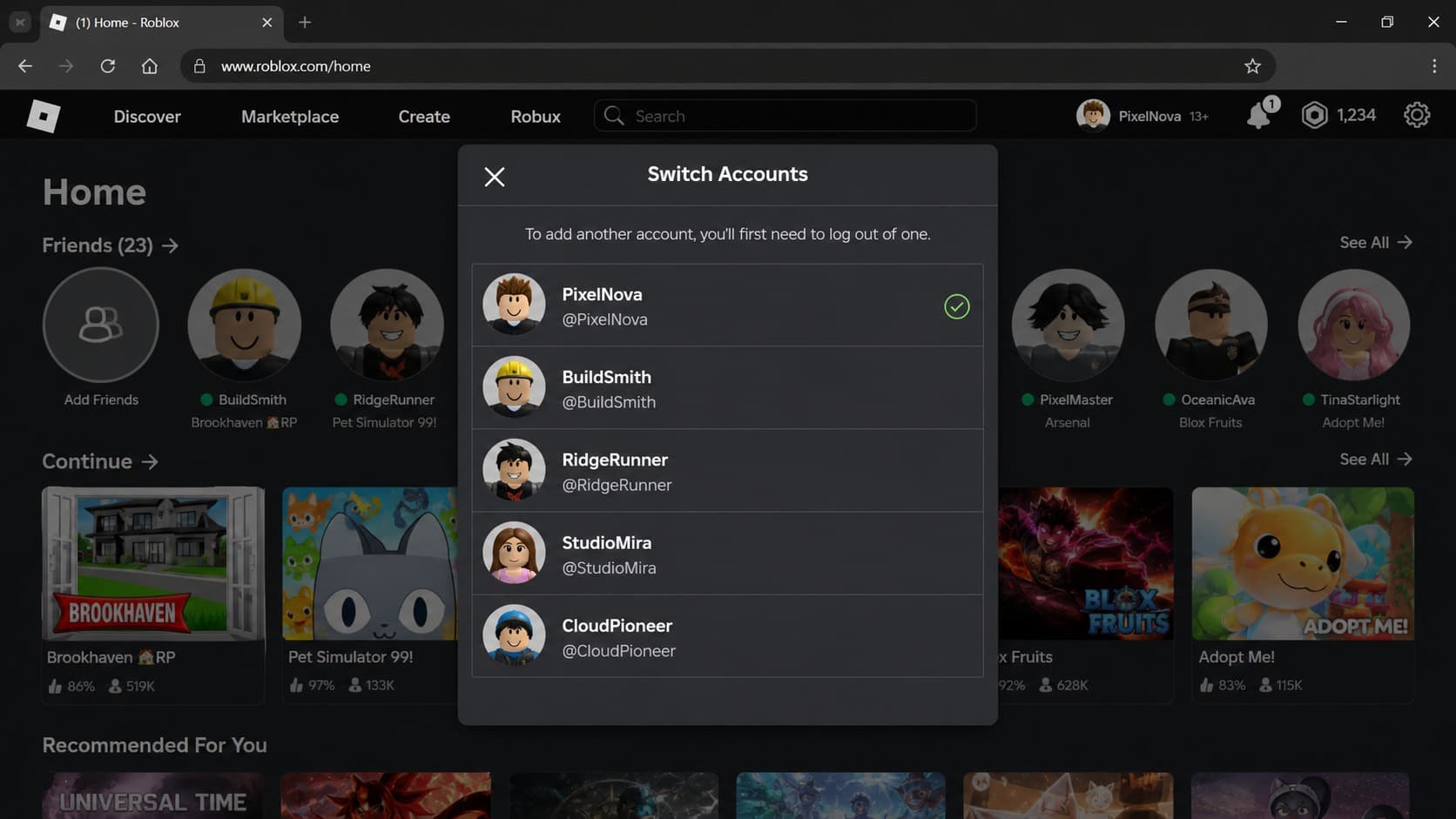Переключатель Roblox с пятью аккаунтами на одном устройстве Переключатель Roblox с пятью аккаунтами на одном устройстве