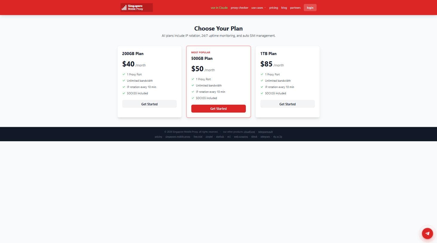 Singapore Mobile Proxy pricing plans with traffic allowances and short-term options Singapore Mobile Proxy pricing plans with traffic allowances and short-term options