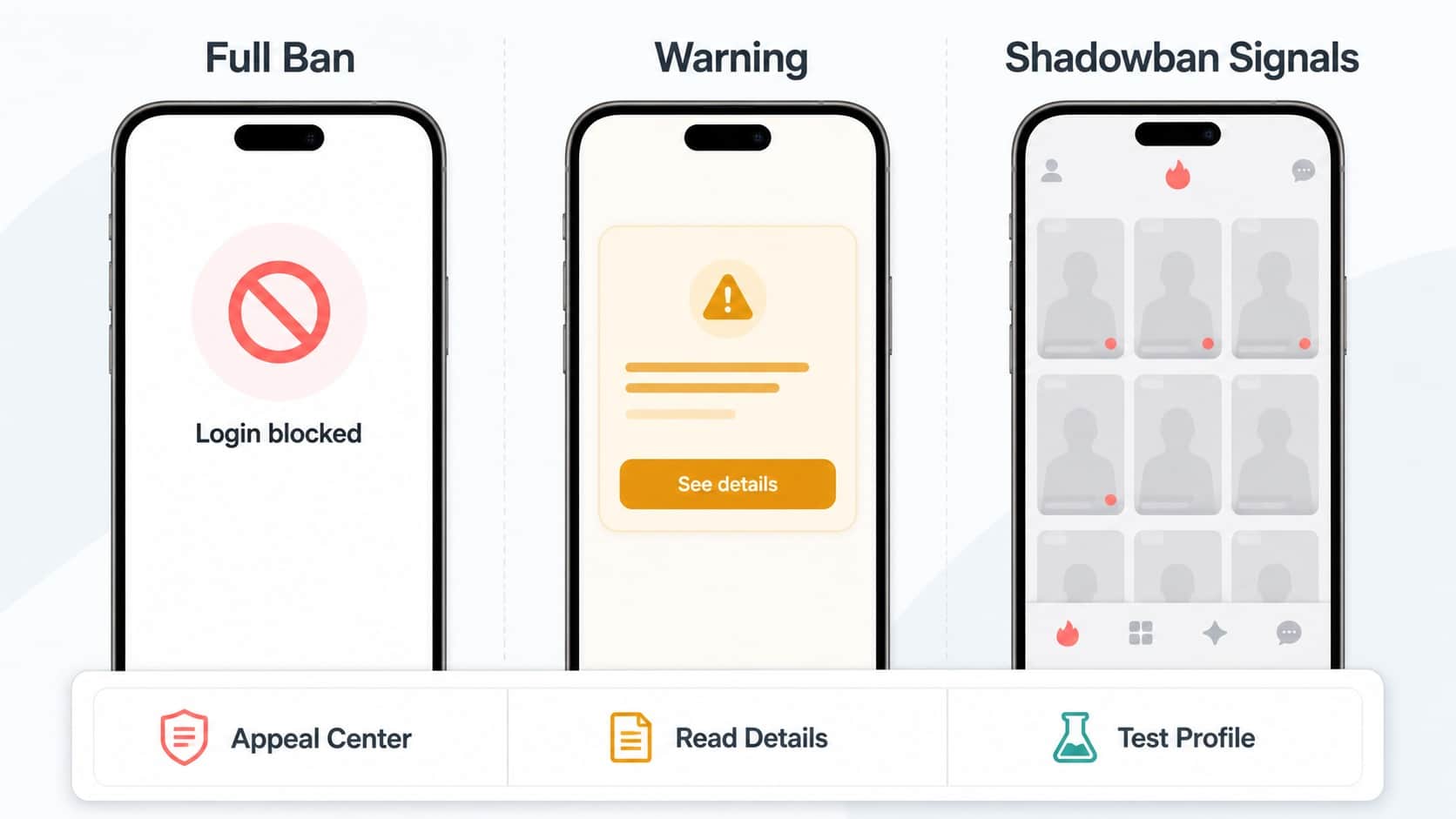 Порівняння бану Tinder, попередження та можливого shadowban Порівняння бану Tinder, попередження та можливого shadowban