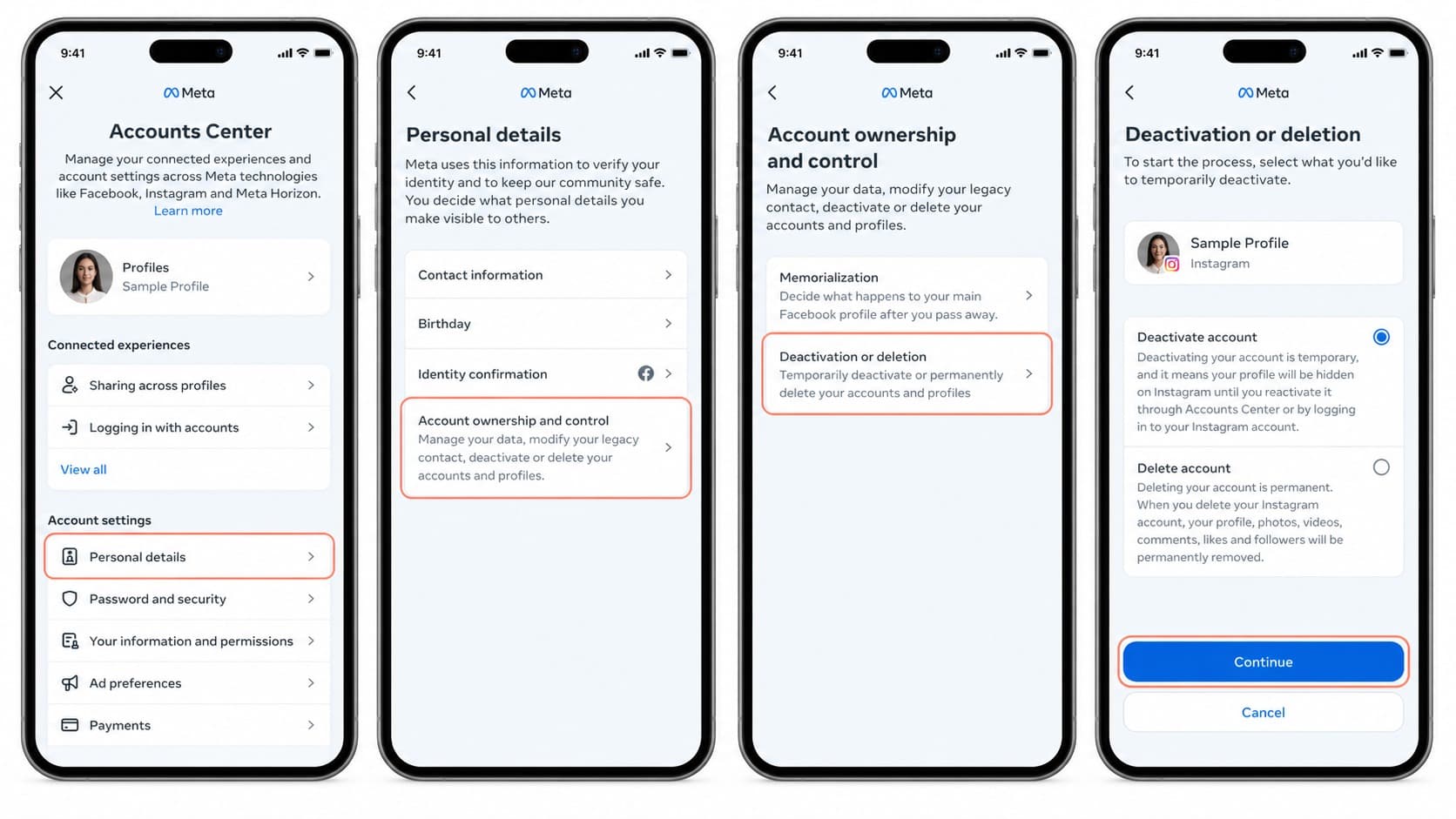 Instagram Accounts Center path for temporary account deactivation Instagram Accounts Center path for temporary account deactivation