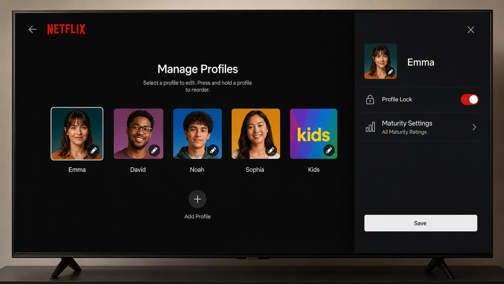 Керування п'ятьма профілями Netflix і батьківськими обмеженнями Керування п'ятьма профілями Netflix і батьківськими обмеженнями