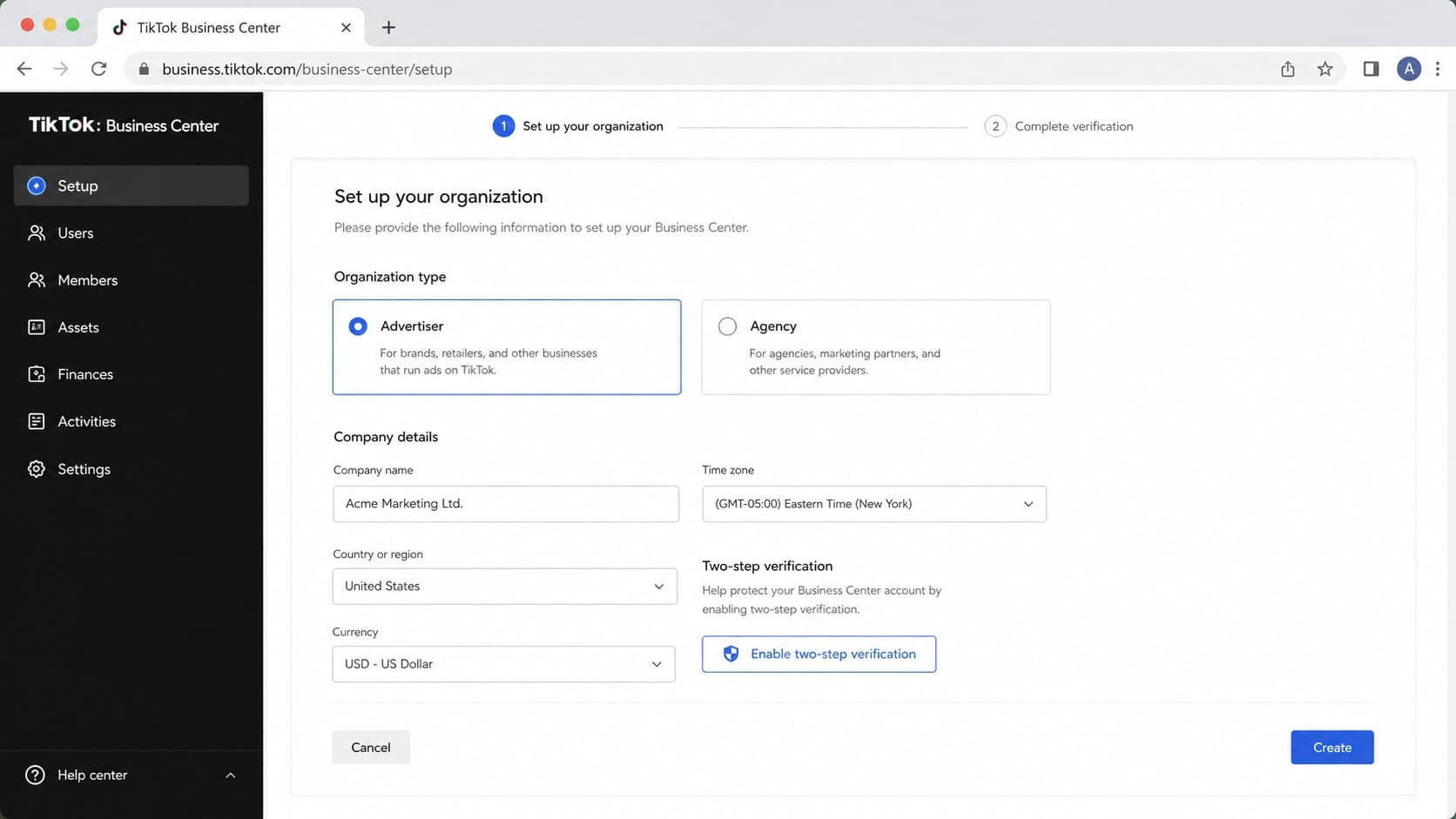TikTok Business Center registration and initial security settings TikTok Business Center registration and initial security settings