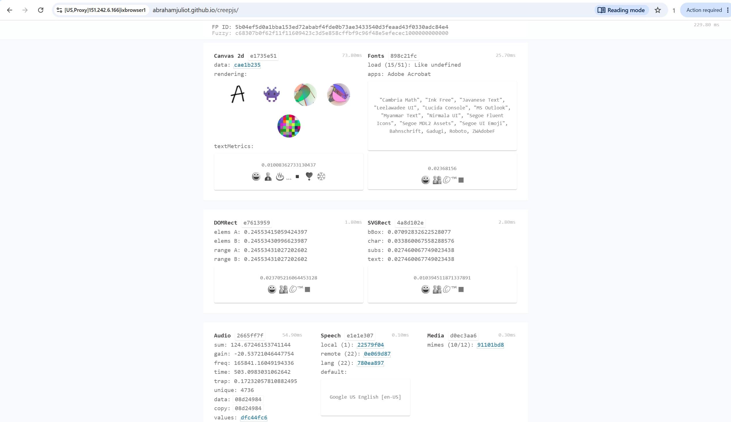 ixBrowser profile check in CreepJS scoring Canvas and WebGL consistency ixBrowser profile check in CreepJS scoring Canvas and WebGL consistency