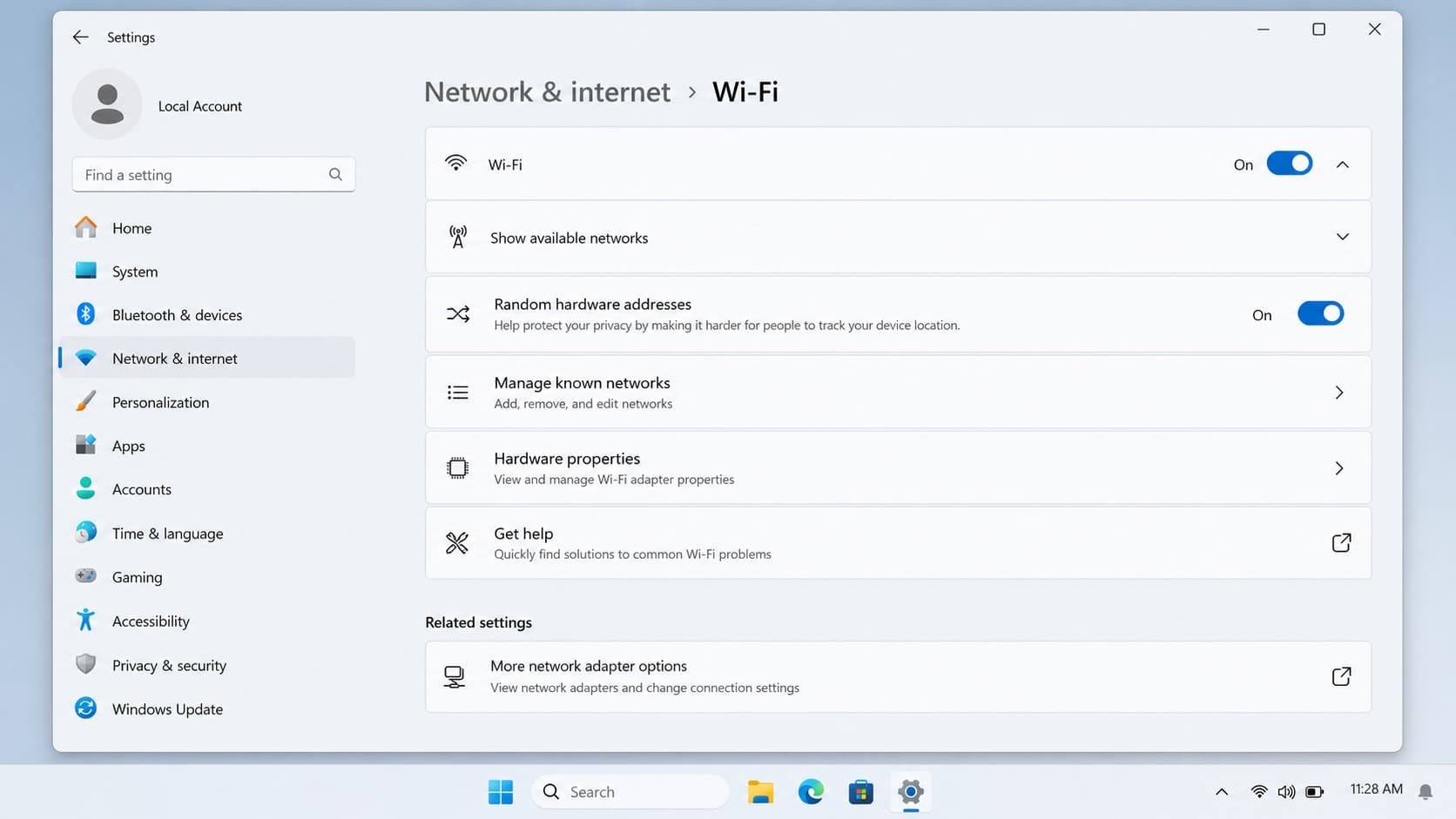random hardware address control in Windows Wi-Fi settings random hardware address control in Windows Wi-Fi settings