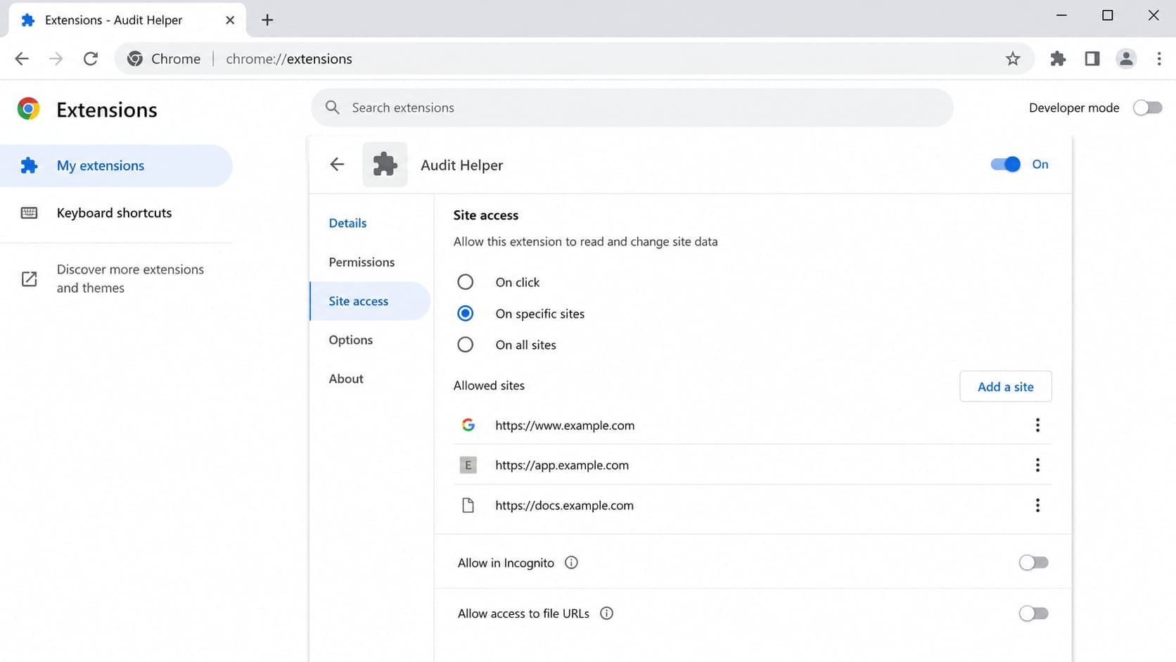 Налаштування доступу розширення Chrome до сайтів і файлів Налаштування доступу розширення Chrome до сайтів і файлів