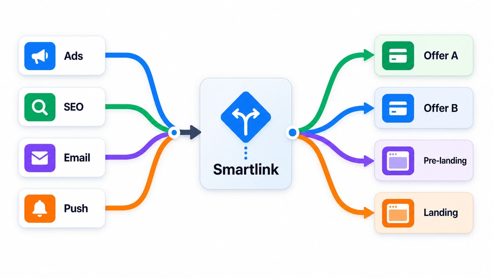 Traffic routed through a smartlink to different offers Traffic routed through a smartlink to different offers