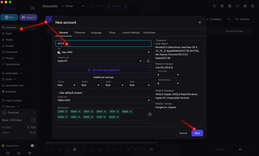 Створення браузерного профілю перед додаванням проксі ProxyUDP