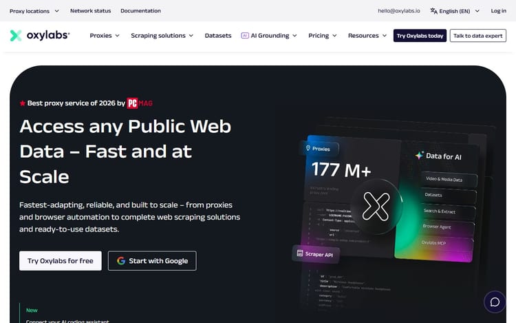 Oxylabs homepage for public web data, proxies and scraping APIs
