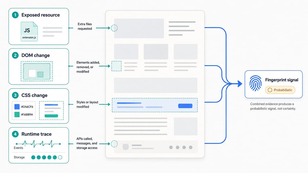 Side-channel signals a browser extension leaves on a web page