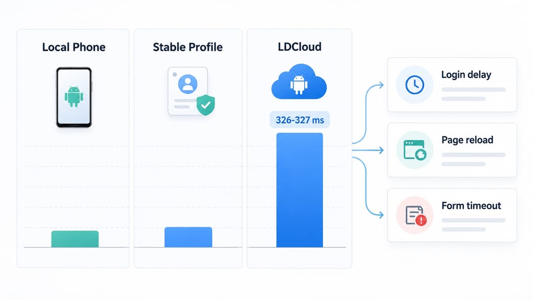 сравнение задержки локального телефона и LDCloud