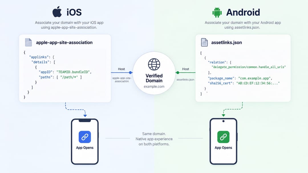 Пример содержимого apple app site association и assetlinks json для мобильных ссылок Пример содержимого apple app site association и assetlinks json для мобильных ссылок