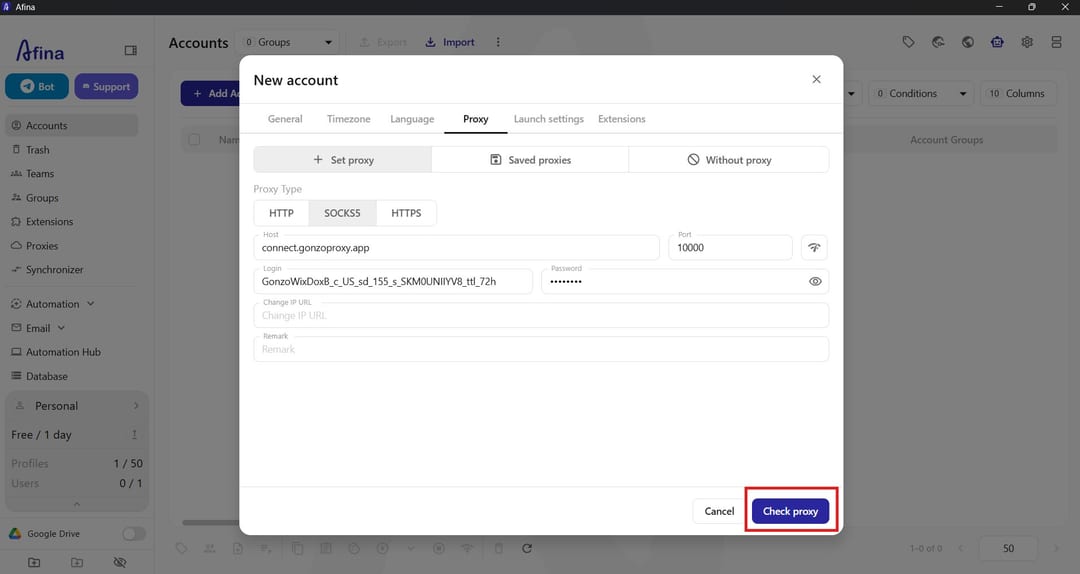 How to connect GonzoProxy to Afina