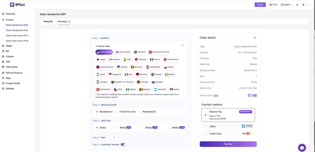 IPNut country and region selection for geo-targeting