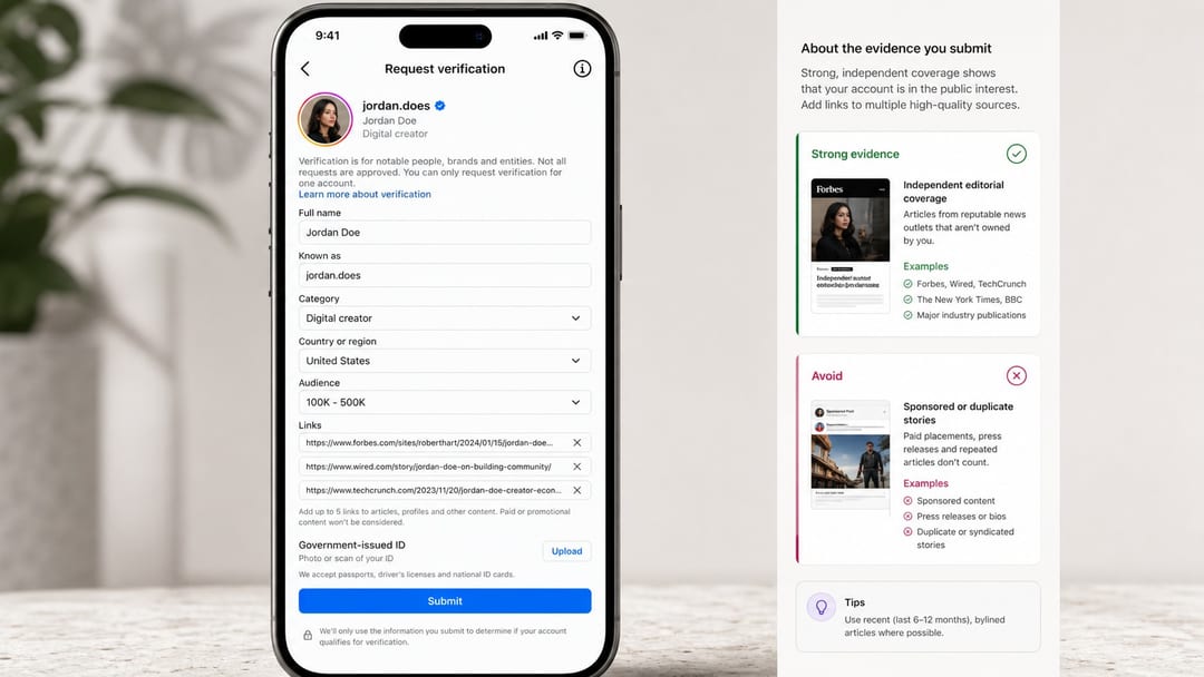 Форма безкоштовної заявки на верифікацію Instagram