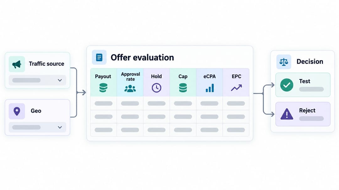 CPA offer evaluation dashboard before traffic launch