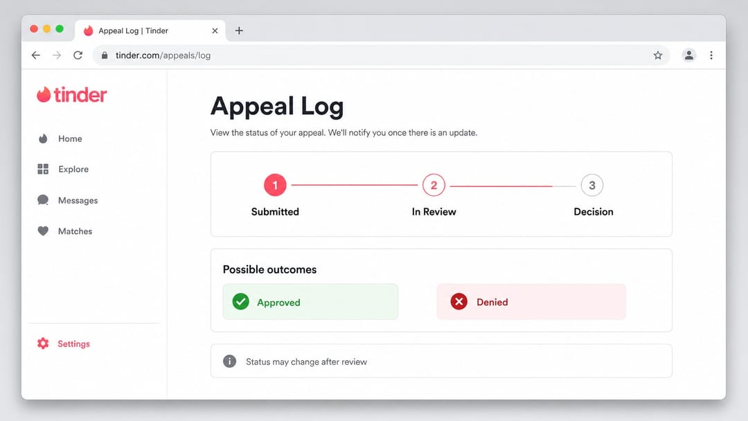 Отслеживание статусов pending и denied после подачи апелляции Tinder