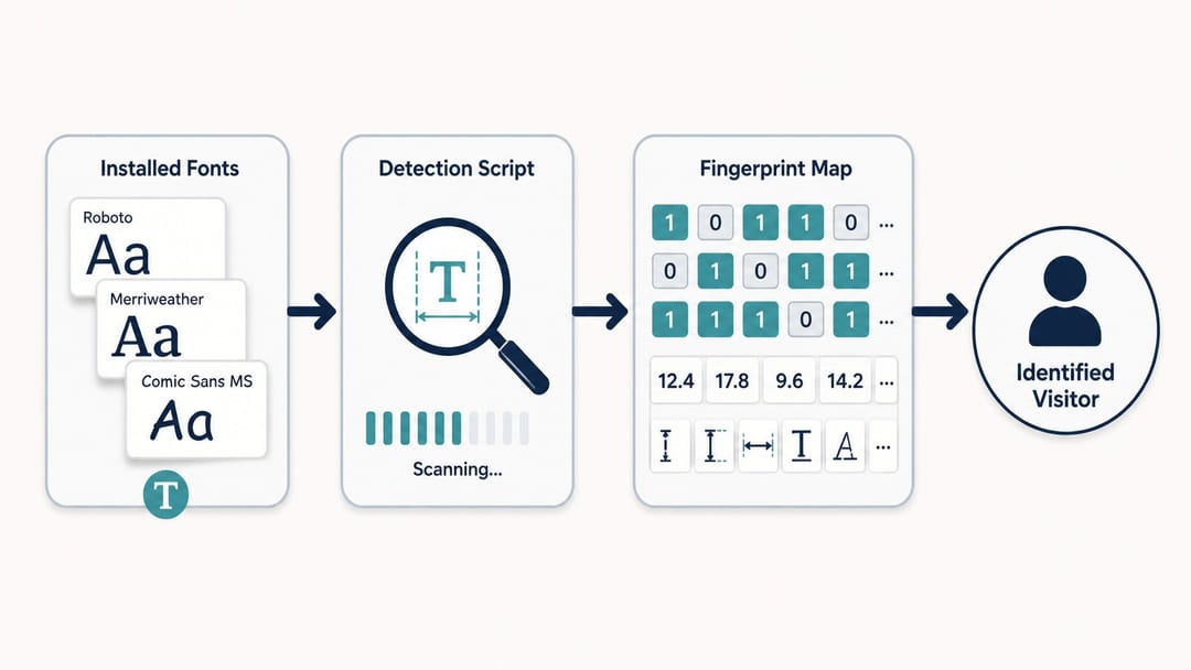 Diagram of how installed fonts shape a browser fingerprint and visitor identification