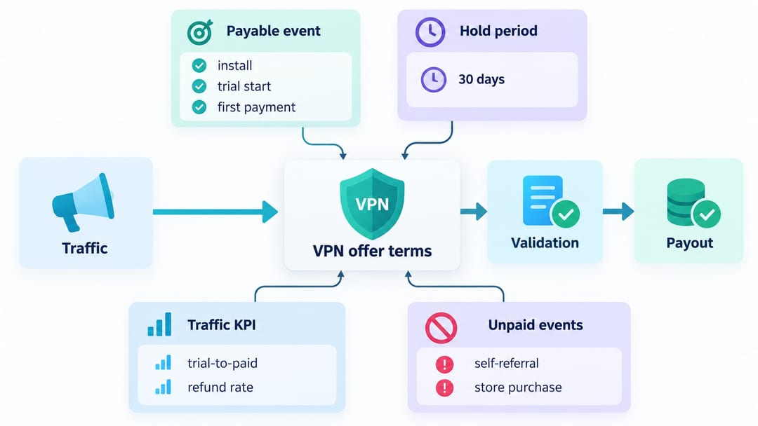 VPN affiliate payout terms diagram