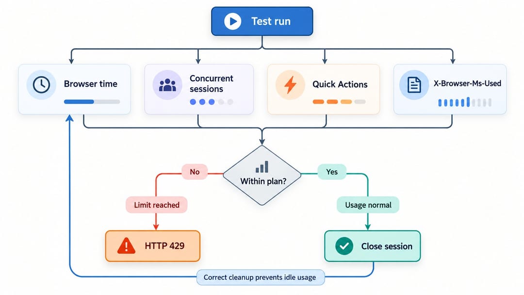 Контроль лимитов и использования Browser Run