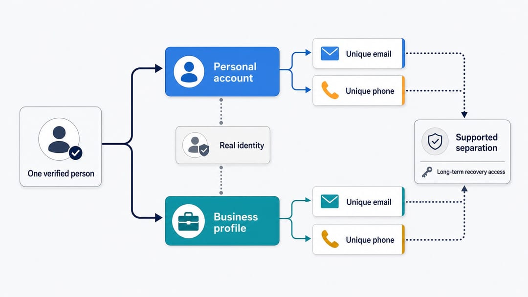 Personal and business accounts with separate contact details