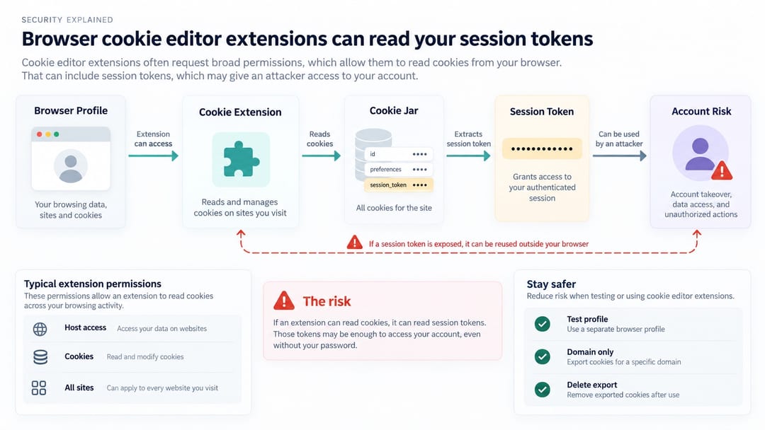 diagram of the risk of session-token interception through a third-party cookie editor