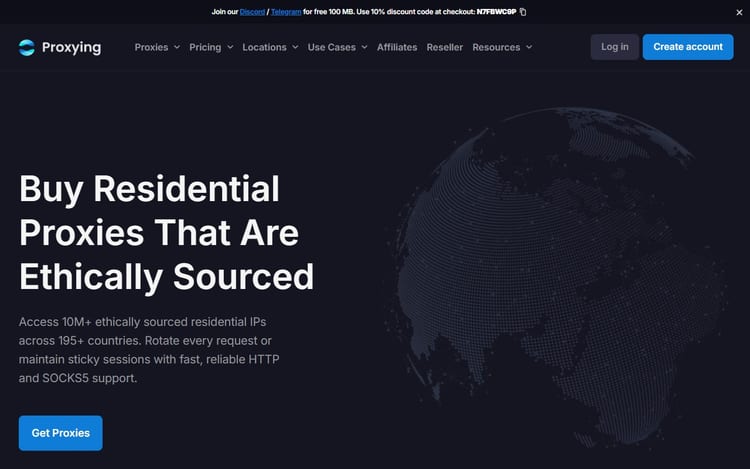 proxying.io page describing a rotating residential proxy product