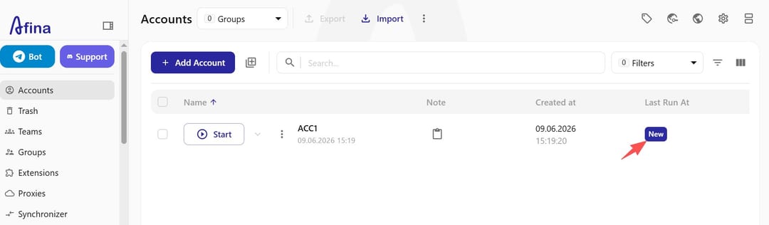 Afina Browser profile connected to an IPNut proxy