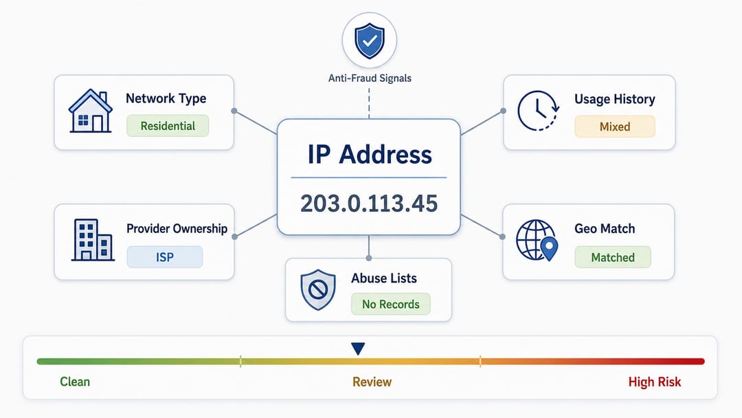 Criteria platforms use to check IP address reputation in anti-fraud systems