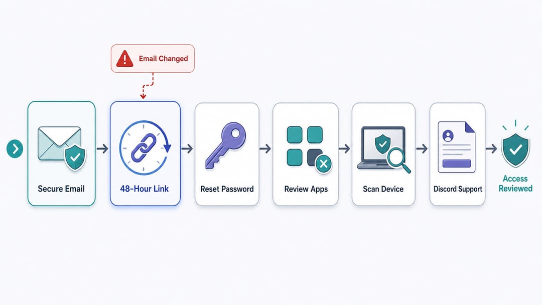 Схема восстановления взломанного Discord от защиты почты до официальной поддержки