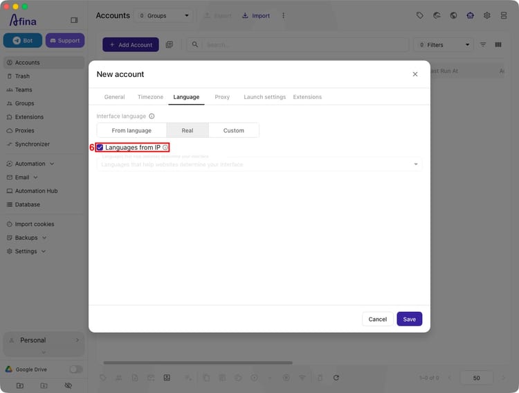 Languages from IP option in Afina