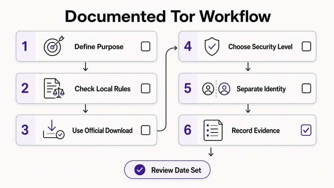 Документований чекліст роботи з Tor від визначення мети до перевірки доказів