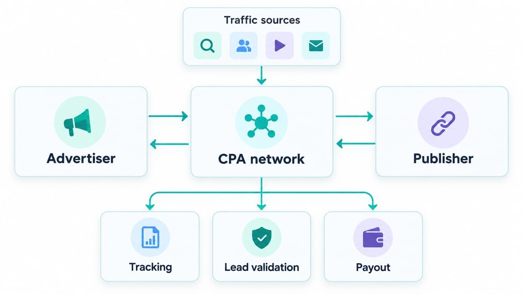 CPA network flow between advertiser and publisher