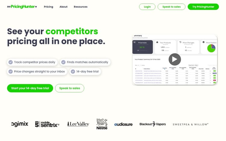 Интерфейс PricingHunter для мониторинга цен конкурентов Интерфейс PricingHunter для мониторинга цен конкурентов
