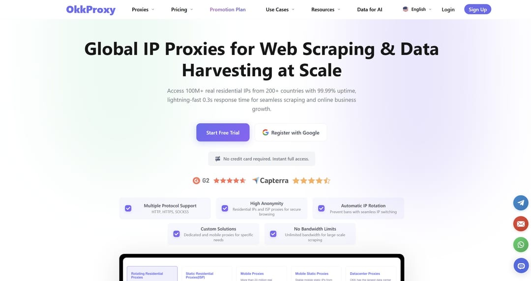 OkkProxy proxy types available for Afina browser profiles
